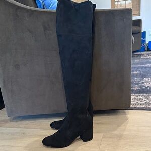 Black Over-the-Knee Suede Block Heel Boots